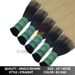 Extensiones de cabello Remy humano 100%, dos tonos, recto a granel, 60cm de longitud, cutícula Indonesia alineada, estilo de onda profunda suelta Natural - Product Image 3