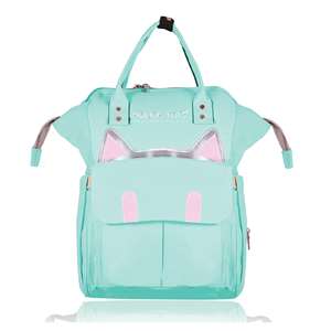 กระเป๋าเป้สะพายหลังลายจุดสำหรับคุณแม่กระเป๋าสไตล์แมวสีเขียวน้ำทะเล - Product Image 1