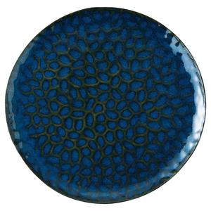 Assiette à dîner en céramique japonaise Rikizo HOGU 23 cm, fabriquée au Japon, glaçure texturée, grès, vaisselle de restaurant, blanc bleu marine - Product Image 1