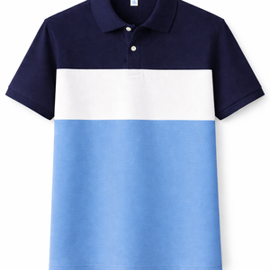 เสื้อโปโลผู้ชายสีสันตัดกัน ผ้าฝ้าย แขนสั้น สไตล์ลำลอง เสื้อยืดกอล์ฟ |   แผงดีไซน์สีน้ำเงินขาวกรมท่า แบบ OEM ขายส่ง - Product Image 4