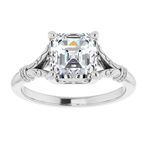 Anillo Solitario de Moissanita con Corte Asscher de 1.25 Quilates, Anillo de Compromiso de Oro Blanco de 14K con Tallo Grabado de Inspiración Vintage - Product Image 1
