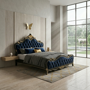 Cama Tapizada de Lujo Estilo Barroco, Estructura de Madera Tallada, Muebles de Dormitorio de Diseño, Regalo Personalizado, Clásico, OEM - Product Image 2