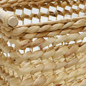 Handmade Natural Water Hyacinth Woven Storage <b>Basket</b> Set with Wooden Handles <b>for</b> <b>Shelf</b> Home Decor - Product Image 6