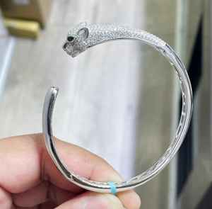 925 Sterling <b>Silver</b> Panther Head Bangle Diamond Shape Round Brilliant Cut Channel Setting Open <b>Cuff</b> <b>Bracelet</b> for Women - Product Image 5
