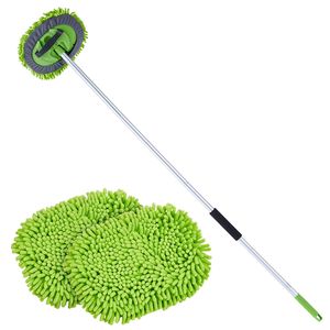 62-Inch Extendable Car Wash Brush 180 Degree Rotation Long <b>Handle</b> Soft Chenille Fiber Car Wash <b>Mop</b> Mitt Brushes for Car Washing - Product Image 1