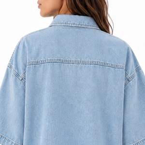 Women Short Sleeve Denim Shirt Premium Soft Breathable Stylish Comfortable Durable Lightweight Summer Friendly Design Wear - Product Image 5