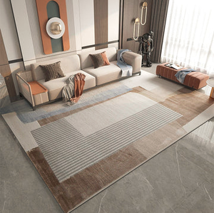 Alfombra Moderna Rectangular a Rayas, Beige, Lana y Poliéster, Pelo Corto, Antideslizante, para Sala de Estar, Tejido Plano, Base de Goma - Product Image 2