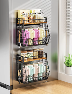 Kitchen <b>Wall</b>-Mounted <b>Storage</b> Rack 3-Tier Metal <b>Basket</b> Organizer for Pantry Cabinet Industrial Style Multi-Function Shelf - Product Image 4