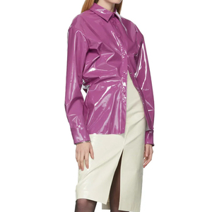 Women PU Leather Shirt Snap Button Front Long Sleeve Soft Breathable Outdoor Streetwear Camisole Relaxed Fit Casual <b>Blouse</b> - Product Image 2