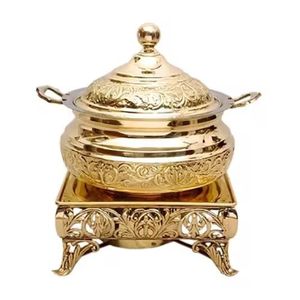 Luxury Silver Casserole Premium Food Warmers Stainless Steel Dome <b>Buffet</b> <b>Server</b> with Gold Arched Architectural Base - Product Image 1