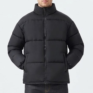 Chaqueta Acolchada Negra para Hombre, Cuello Alto, Cierre de Cremallera, Resistente al Viento, Informal de Invierno, Corte Holgado, Relleno de Poliéster, Grosor Regular, Largo Regular - Product Image 2