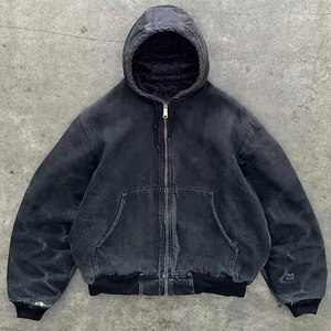 Sweat à capuche zippé personnalisé de haute qualité pour homme, effet vieilli et délavé à l'acide, style vintage, épaules tombantes, coupe courte, en polaire coupe-vent, pull en coton pour l'hiver - Product Image 4