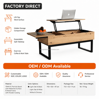 Table basse de salon avec plateau relevable et rangement dissimulé, plateau de table séparable extensible, structure métallique, OEM ODM