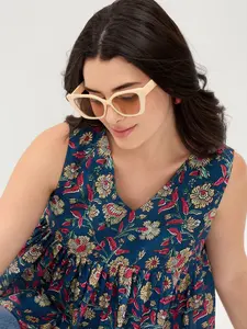 Blusa de Algodón con Estampado Azul y Cuello en V para Mujer, Ideal para Citas Nocturnas y Cenas, a Precio Accesible - Product Image 6