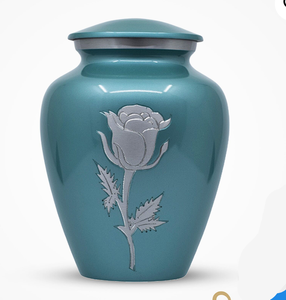 Urne funéraire classique en métal gravée Rose Bleue pour cendres humaines adultes, style américain/européen - Product Image 4