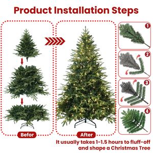 Sapin de Noël artificiel pré-éclairé de 1,80 m, 2056 pointes en PE et PVC, 400 lumières incandescentes UL, sapin de Noël de qualité supérieure - Product Image 3