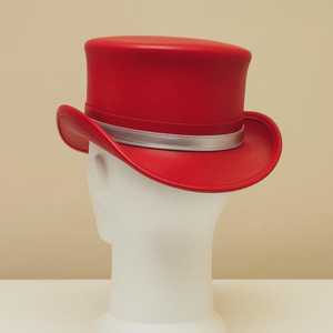 Premium quality custom made Handmade <b>Red</b> Leather <b>Top</b> <b>Hat</b> With Silver Band Festival Cosplay <b>Hat</b> Gift for her - Product Image 2