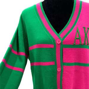 Cardigan personnalisé 1908 AKA rose et vert, col en V, cardigan de sororité, pull en acrylique tricoté, pulls pour femmes, broderie bicolore sur le devant - Product Image 5