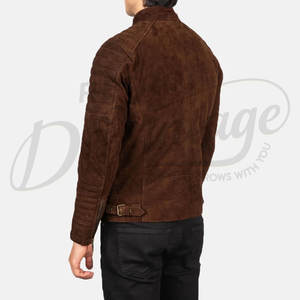 Chaqueta de Cuero de Gamuza Marrón Chocolate Premium para Hombre, Chaqueta de Motociclista con Hombros Acolchados y Mangas Acanaladas, Corte Ajustado, Estilo Casual - Product Image 2