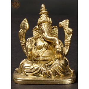 Estatua de latón hecha a mano de 2 ''del dios hindú de la sabiduría Ganesha DE LA India-Escultura pequeña - Product Image 1