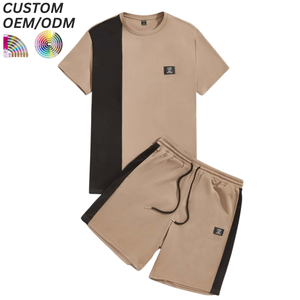Ensemble T-shirt et short en coton tricoté respirant pour homme, tenue décontractée assortie, avec logo personnalisé, support OEM ODM pour l'approvisionnement des marques - Product Image 1