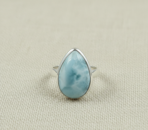 Bague en argent sterling 925 avec larimar naturel, faite à la main, cabochon en forme de goutte, bijou bohème, cadeau de Noël pour elle - Product Image 5