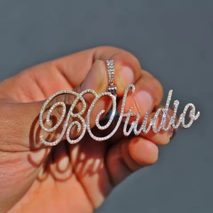 Cursive Latter <b>Pendant</b> Iced Out 925 <b>Silver</b> <b>Pendant</b> Hip Hop <b>Pendant</b> VVS Moissanite <b>Pendant</b> Rapper Bling <b>Pendant</b> <b>Initial</b> <b>Pendant</b> - Product Image 3