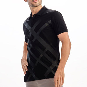 Polo de Hombre con Estampado Geométrico Negro, Manga Corta, Tejido, Casual, Transpirable, Corte Regular - Product Image 2