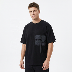 Men's Oversized Black Cotton T-<b>Shirt</b> With Contrast <b>Pockets</b> Short Sleeve O-Neck Casual Jersey Fit - Product Image 5