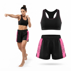 Conjunto de entrenamiento de boxeo de secado rápido para mujer, kit de sujetador deportivo y pantalones cortos con sublimación, color verde azulado y azul marino - Product Image 2