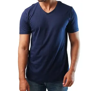 Maglietta a buon mercato tinta unita dal Design personalizzato per uomo New Look Ringer con maglietta corta manica T-Shirt con scollo a V da corsa blu navy con scollo a v