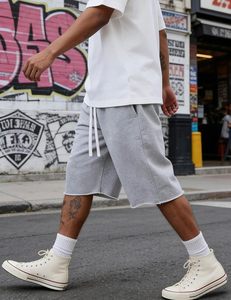 Shorts amples en molleton de coton pour hommes 2026, style Y2K, décontractés, au-dessus du genou, avec ourlet brut et poches, pour la gym - Product Image 4