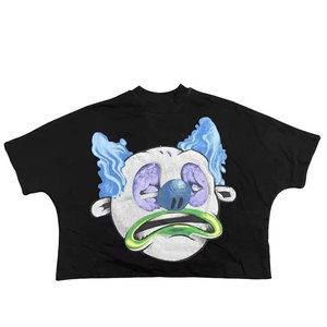 T-shirt noir surdimensionné pour homme avec imprimé graffiti dessiné à la main, col rond, manches courtes, style streetwear, 100% coton jersey - Product Image 2