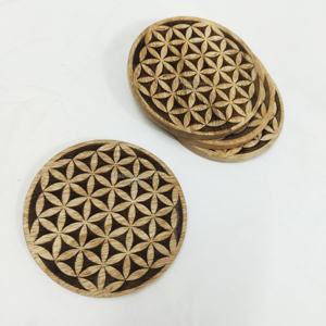 Handcrafted Beautiful round Wood <b>Drink</b> <b>Coasters</b> Laser Engraved Floral Design Custom Cut with Elegant Logo Wood Mats & Pads - Product Image 1