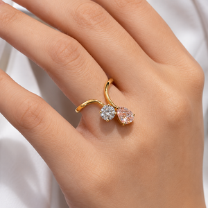 <b>Cluster</b> Traditional Alloy <b>Crystal</b> Rhinestone Two Stone Pear Cut Ring for Women Gift Party - Product Image 1