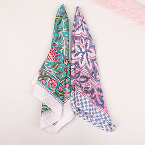 Artisan Handmade 100% Cotton Floral Block Printed 21" <b>Square</b> Bandana Hair <b>Scarf</b> High Quality Skin-Friendly Four Seasons Fashion - Product Image 4