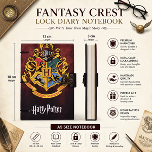 Fantasy Crest <b>Lock</b> Diary Notebook A5 Hardcover Journal | Eco-Friendly Handmade Vintage Writing 100 Sheets Metal Clasp Closure - Product Image 6
