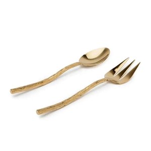 Popular Style <b>Table</b> Decorative Salad Server Set Stainless Steel Silver <b>Matte</b> Finish Embossed Nickel Plated Blue Bone Handle - Product Image 2