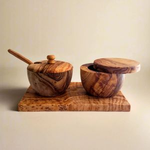 Caja de madera de acacia ecológica para cocina, apta para lavavajillas y horno, con separador para sal, especias y pimienta, con tapa. Sin reseñas aún. - Product Image 5