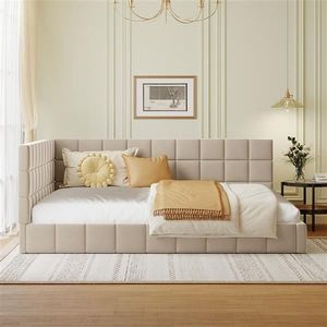 "Beige Velvet Full Size Upholstered Daybed/Sofa Bed Frame" - Product Image 2