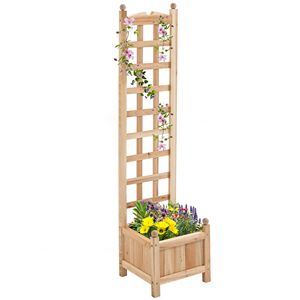Natural Wooden Raised Flower Bed Trellis for Climbing Plants 11.75x11.5x49.25 Inches Rustic Finish <b>Planter</b> <b>Box</b> Metal <b>Planters</b> - Product Image 1
