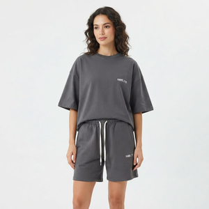 Top Casual <b>Set</b> Cotton Oversized T-Shirt Shorts Vest Shorts Wholesale Price High Quality Custom Logo Women's <b>Twin</b> <b>Set</b> Two Piece - Product Image 4
