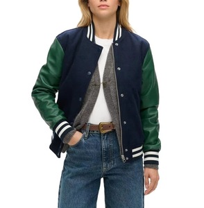 Chaqueta universitaria de béisbol personalizada para mujer 2026 con letra B, parche bordado vintage, tejido de chenilla transpirable, piel de oveja estampada - Product Image 1