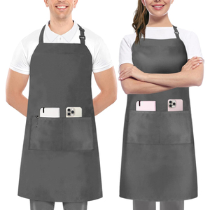 Tablier unisexe gris foncé 2026 avec doubles poches pour personnel de restaurant, barman, serveur, en polyester tissé, fermeture à boutons-pression, OEM - Product Image 1