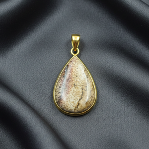 Pendentif Goutte de Jaspé en Argent Sterling 925 Plaqué Or Jaune Fait Main Pierre Naturelle Bijoux Bohèmes Cadeau Femme Unisexe - Product Image 4