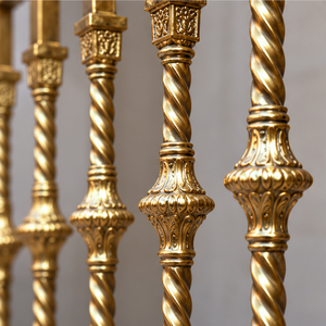Rampe d'escalier en métal doré sculpté avec balustres torsadés et colliers décoratifs pour grands intérieurs - Product Image 3