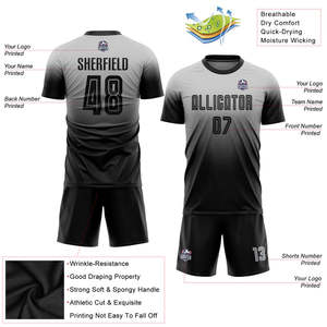 Tenue de football personnalisée gris-noir dégradé, maillot et short de football avec nom et numéro d'équipe, kit complet pour hommes, jeunes et adultes - Product Image 3
