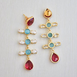 Export Brass Fashion <b>Earrings</b> Bulk Zircon Authentic Gemstone Jewelry 18K Gold Plated Finish Unique Designer Pattern Ready to - Product Image 5