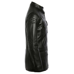Men's Genuine <b>Leather</b> Moto <b>Jacket</b> Stand Collar Zipper Closure Solid Color Regular Sleeve Autumn <b>Winter</b> - Product Image 4