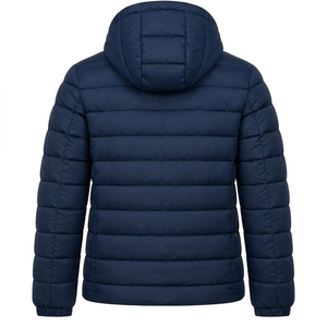Men's Navy Blue With <b>Yellow</b> Zipper Hooded <b>Puffer</b> <b>Jacket</b> Warm Quilted Winter Outdoor Coat Lightweight Waterproof <b>Jacket</b> One Apex - Product Image 2